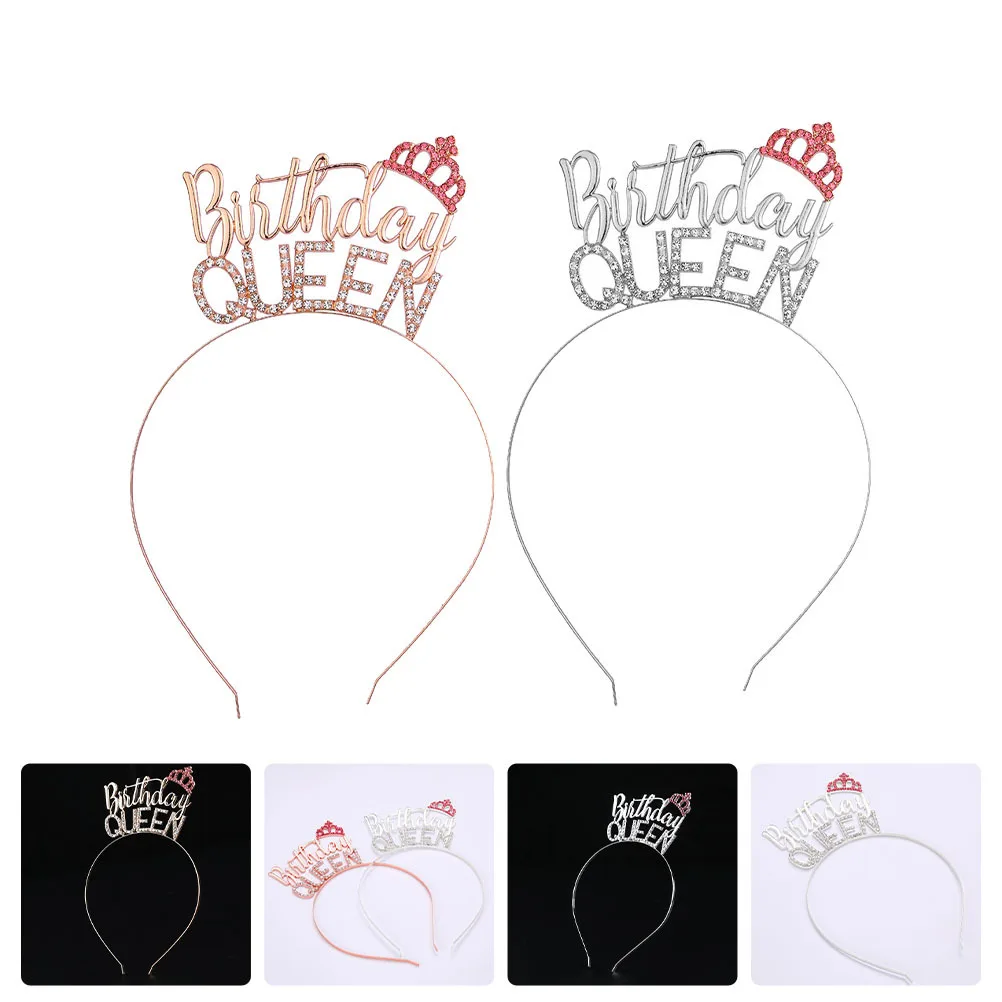 

2Pcs Birthday Party Hairband Alloy Rhinestone Crown Elegant Head Tiara Girl Head Ornament Party Supplies Hair Jewelry Female