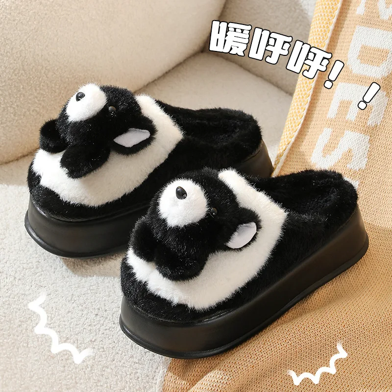 

New winter bear slipper women's thick furry slides ladies soft home fluffy shoes animal deco house slipper woman platform shoe