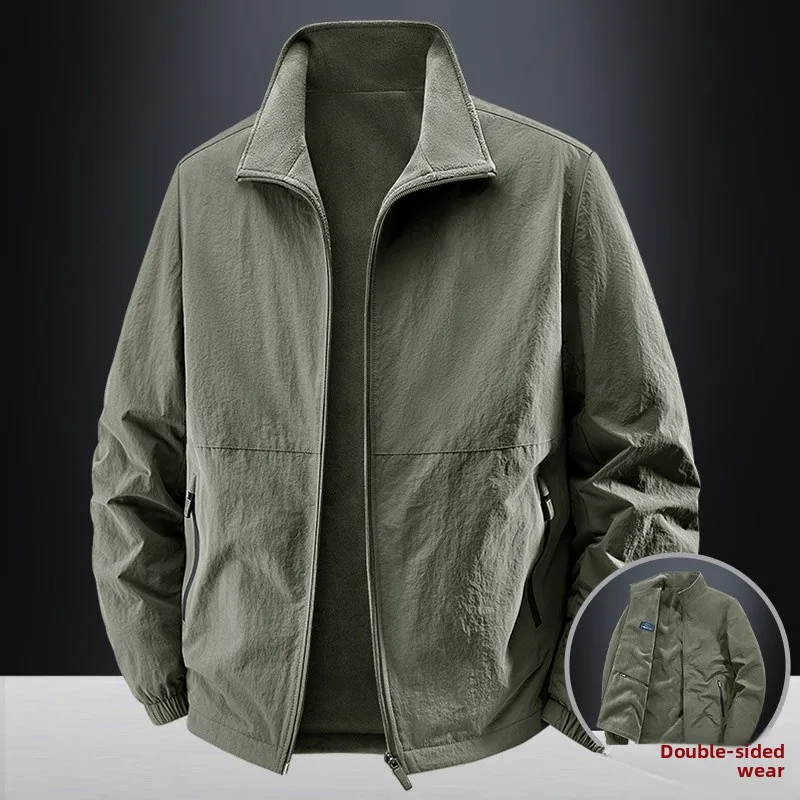 

Мужской повседневный кардиган Thiened Fce на молнии, свободного кроя, теплый, больших размеров, с воротником-стойкой, из нейлоновой ткани, для весны и осени...