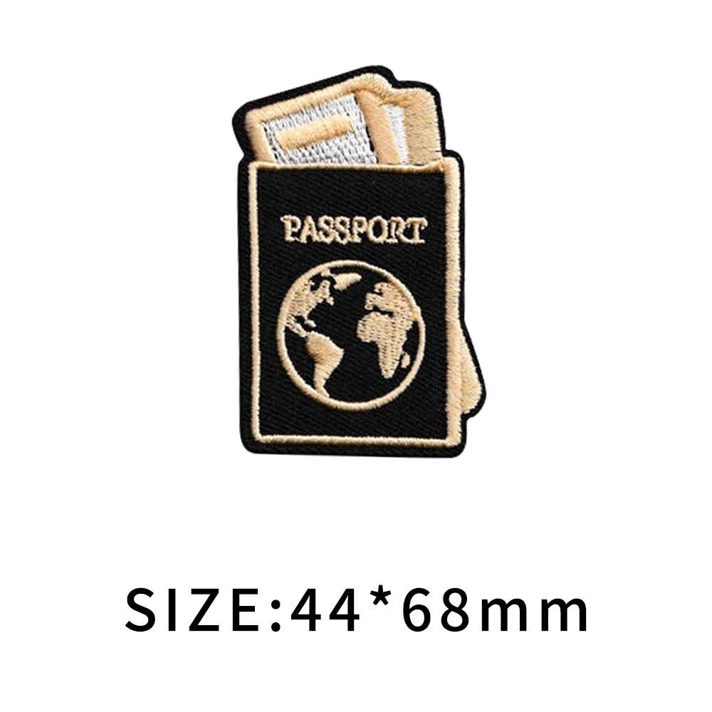 Black Passport Embroidered Iron on Patches for Clothing Twill Fabric Hot Cut Border Funny Embroidery Patches Long Time Use