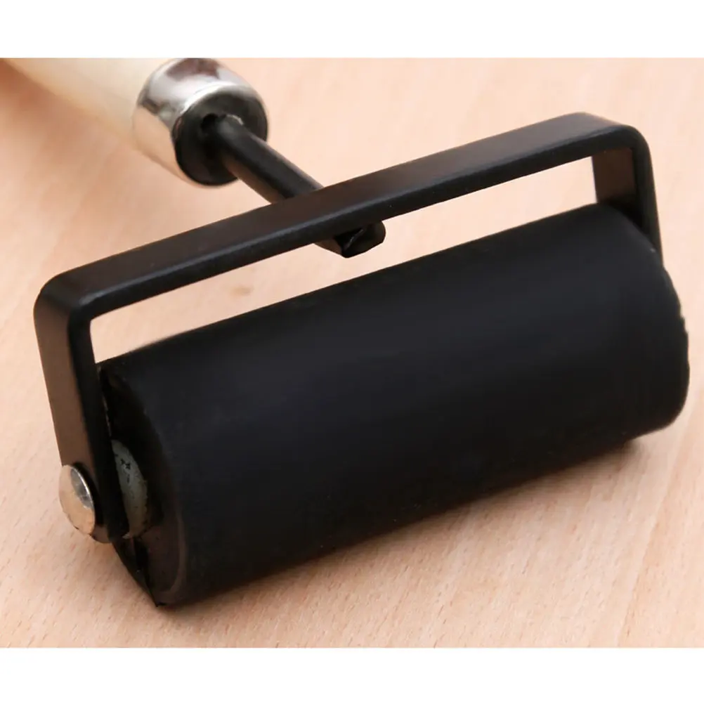 2Pcs Rubber Ink Roller Solid Wooden Handle Smooth Ink Glue Distribution Printing Stamping Rubber Tools