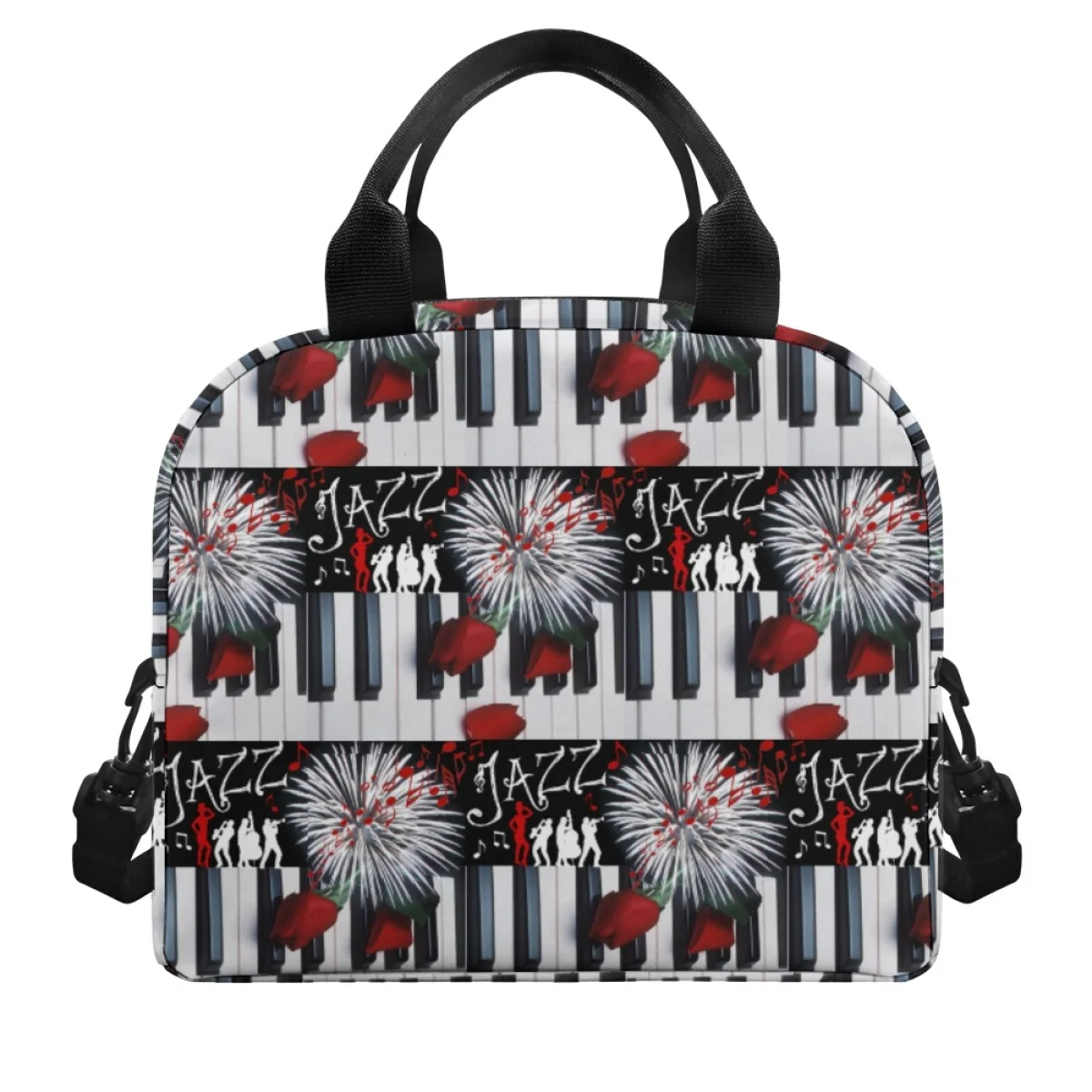 FORUDESIGNS Piano Key Rose Design Women\'s Thermal Lunchbox New Arrival Fashion Aesthetic Lunch Bags Practical Lightweight