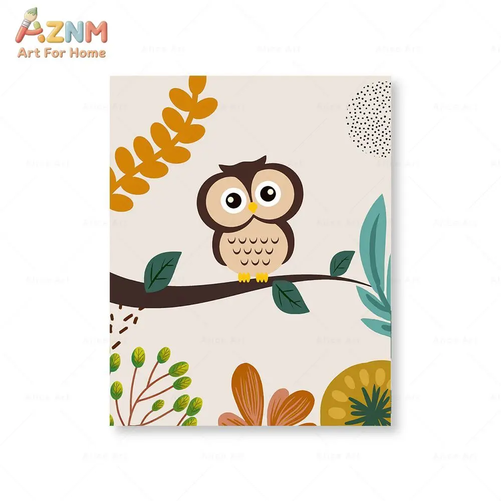 1pc Boho Monkey Lion Giraffe Bird Zebra Elephant Botanical Nursery Posters Wall Art Print Canvas Painting Kids Room Home Decor view 3