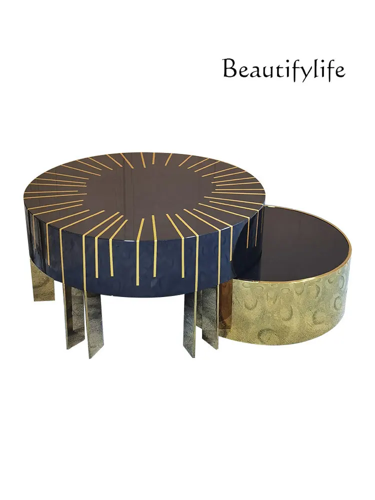 

Italian Light Luxury Modern Minimalist Design round High and Low Combination Living Room Paint Side Table