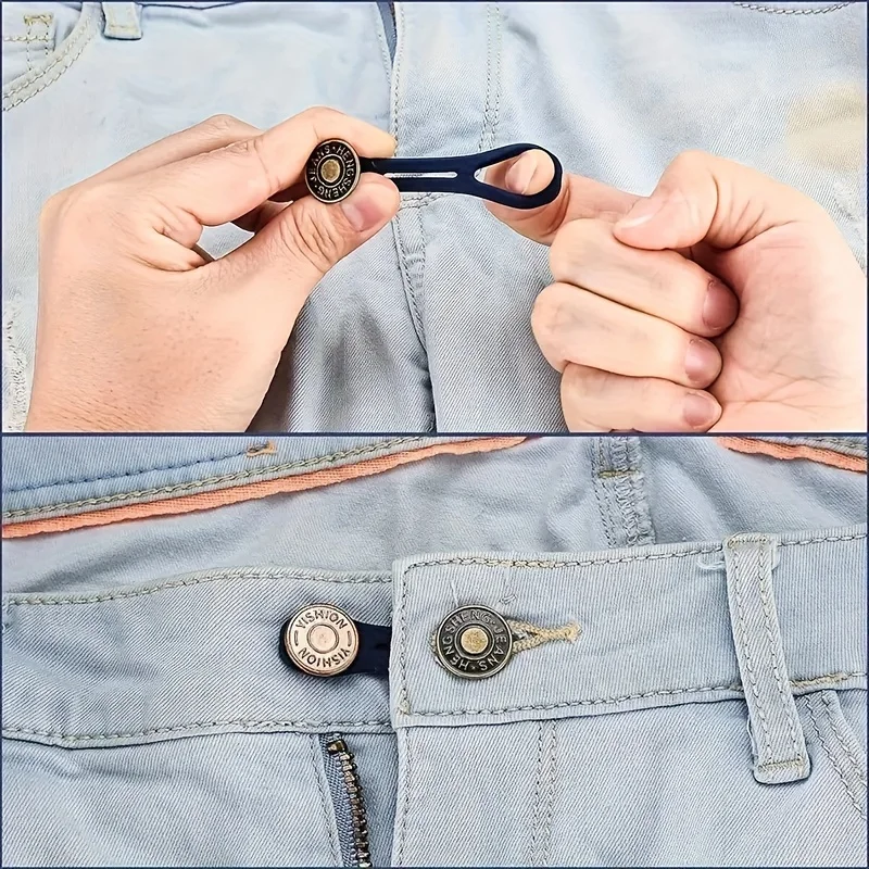 6 Stück Unisex-Jeans-Knopfverlängerungsschnallen, Metall-Instant-Hüftgurtverlängerer, geeignet für Jeans, Hosen und Hemdkragen – Detail 2