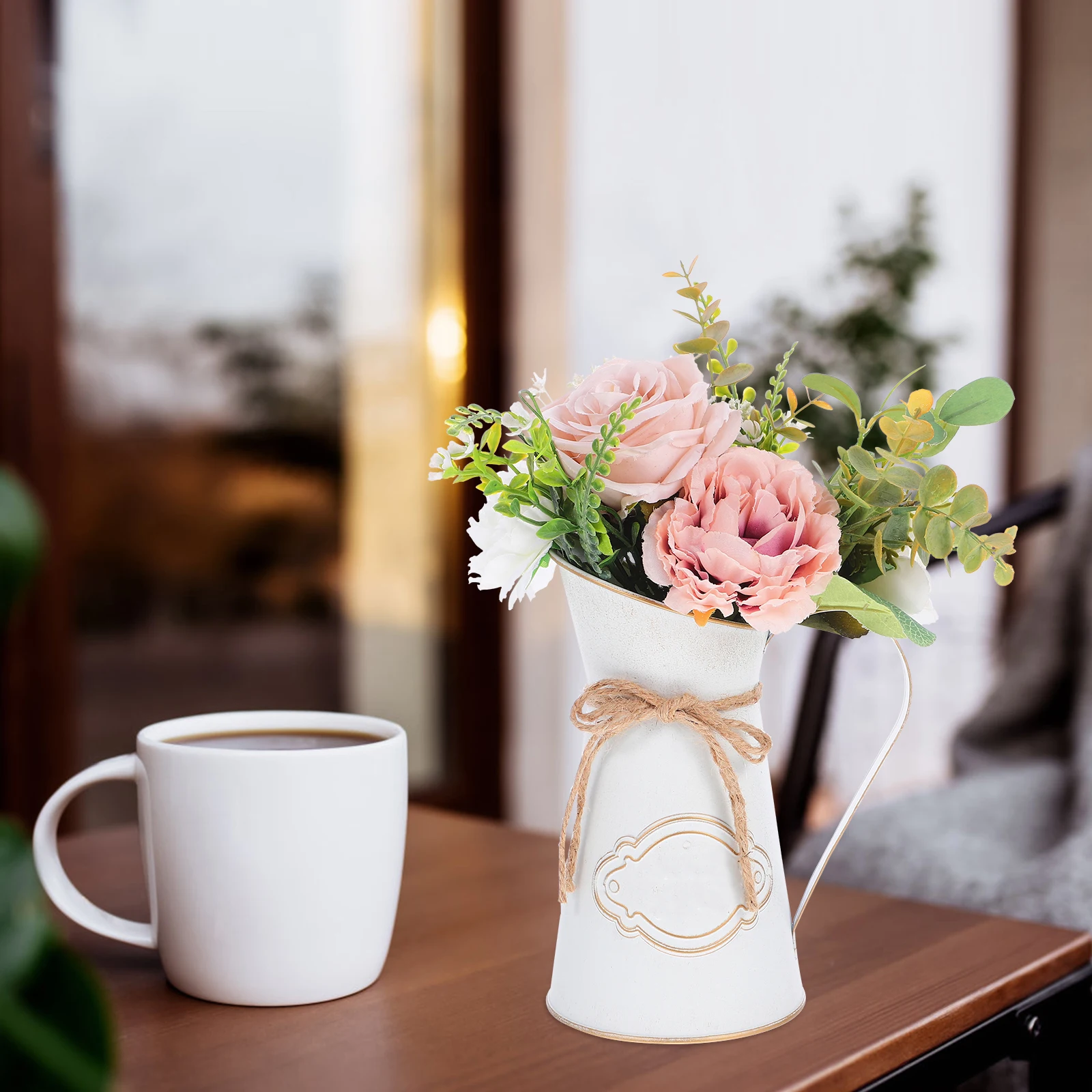 

Rustic Galvanized Iron Flower Bucket Farmhouse Style Metal Vase Decorative Flower Pot for Home Living Room Office Table Decor