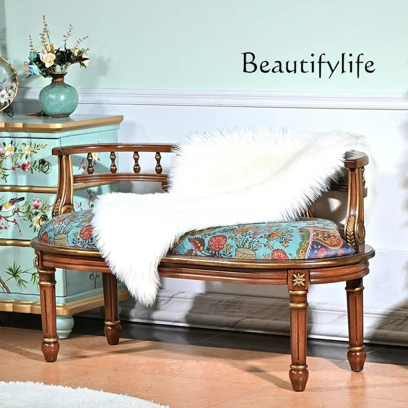 

Solid wood double chair balcony leisure chair retro furniture single sofa chair bench backrest