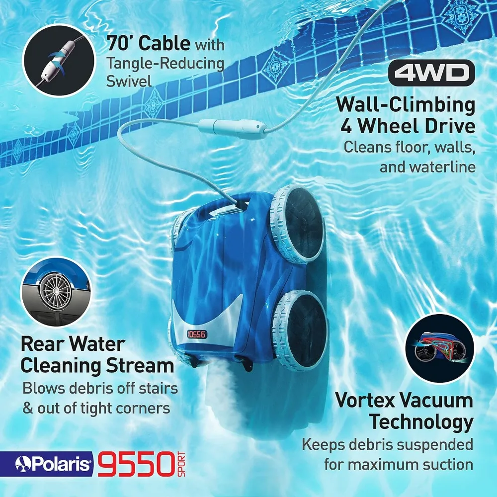 Sport Robotic Pool Cleaner Automatic Vacuum for InGround Pools up to 60ft 70ft Swivel Cable Remote Control Wall Climbing