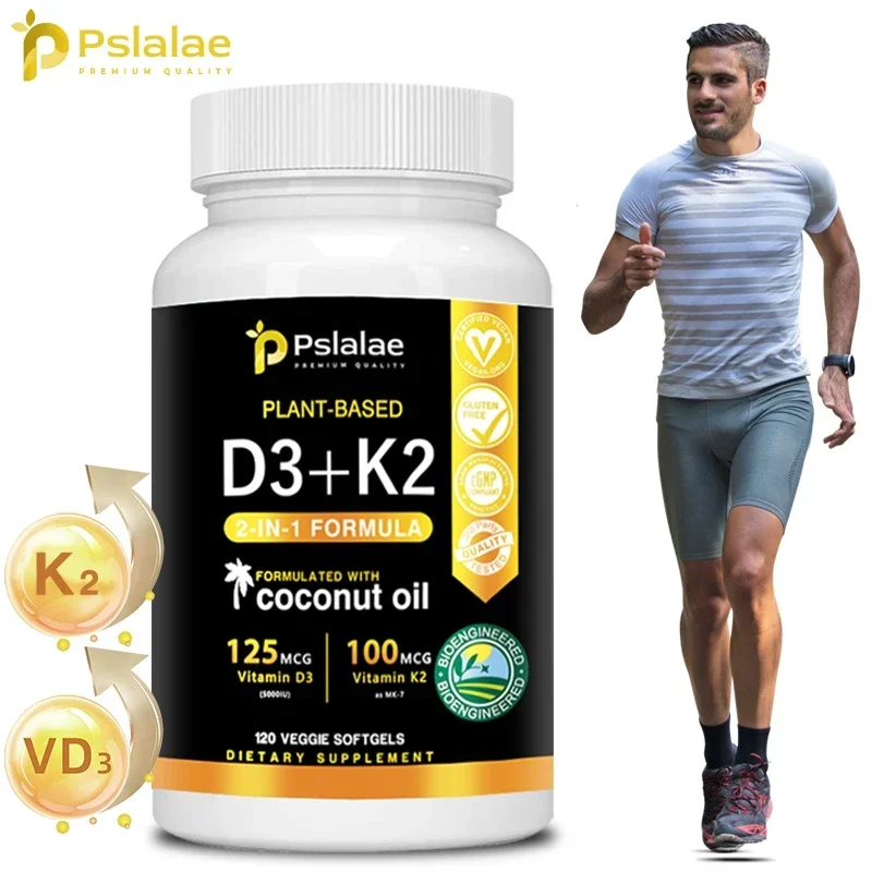 Vitamin K2+D3 - with Natural Organic Coconut Oil - Supports Calcium, Bone and Immune Health