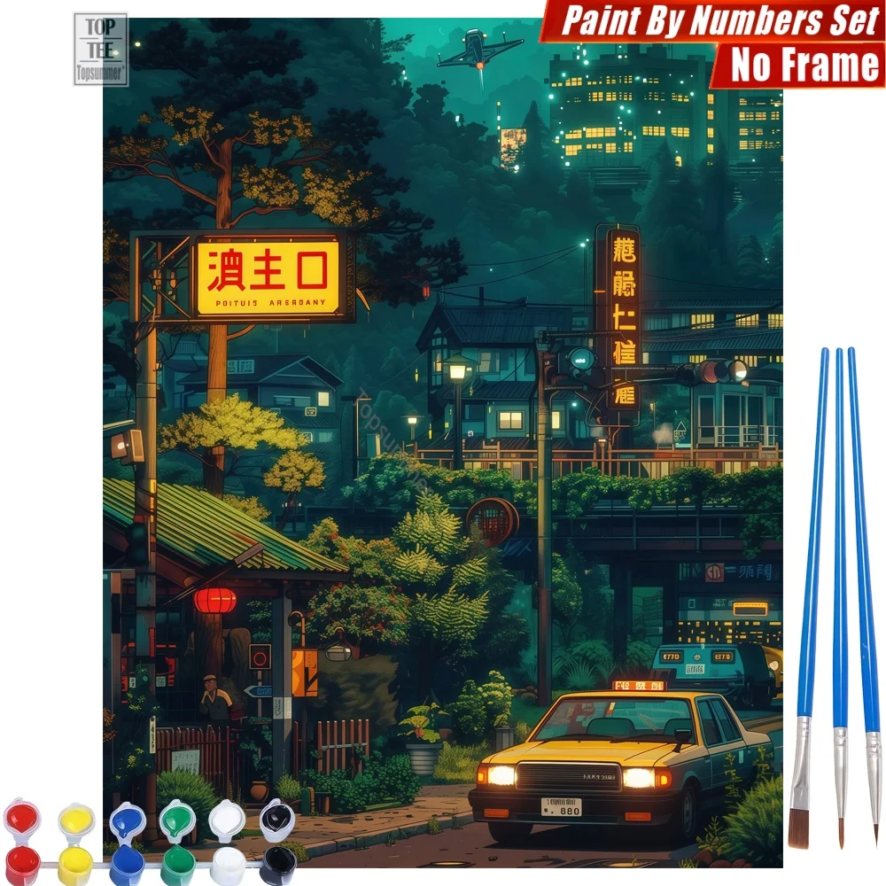 

Mountain town neon Digital Oil Paint Set - Traditional modern taxi Home Activities Day Of The Dead Gift For Colleague