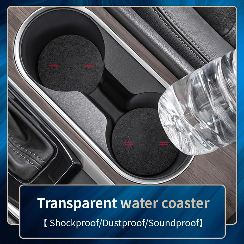 

1 pair of leather patterned car cup pads, interior anti slip pads, four line red car cup pads, universal