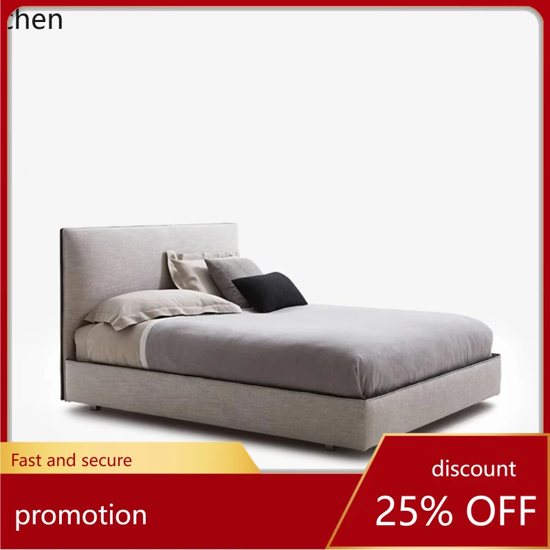 HXL Cream Style Fabric Master Bedroom Ultra-Thin Edge Vintage Double Bed