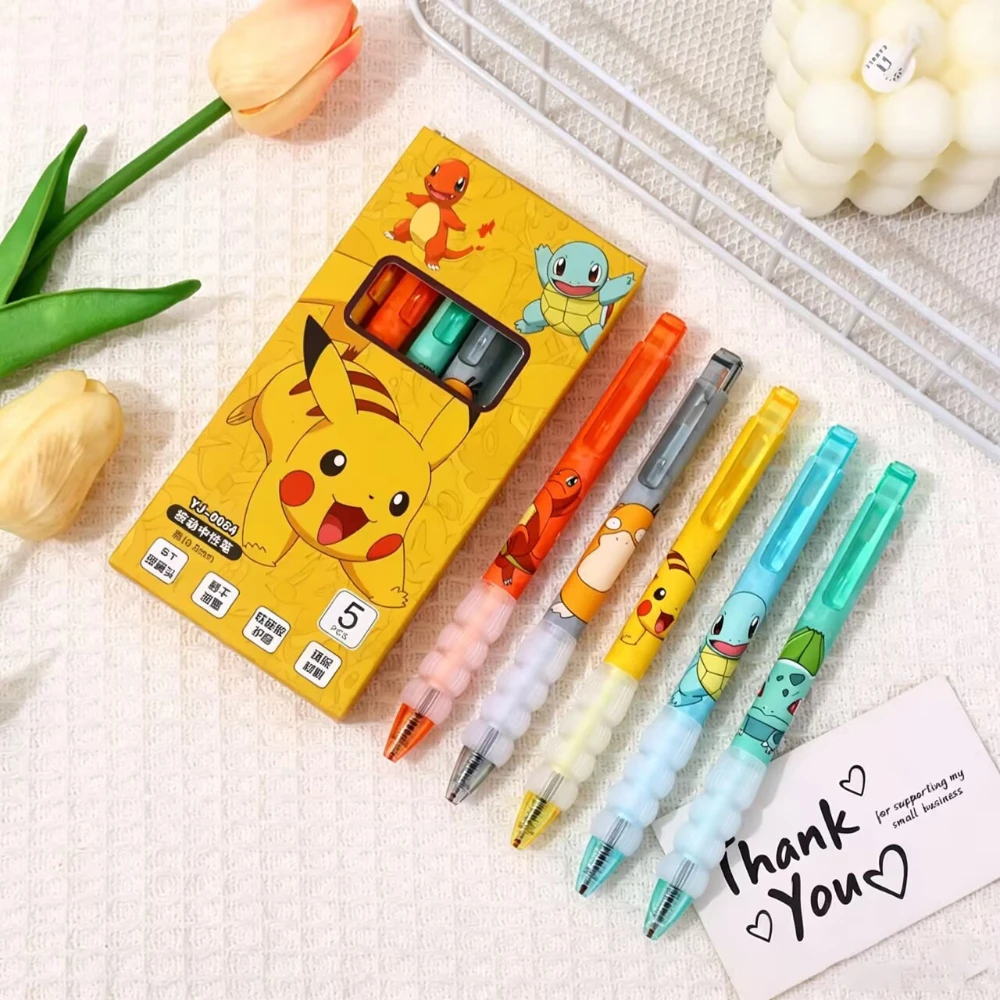 

Anime Pokemon Pikachu Squirtle Charmander Bulbasaur Psyduck 5-Pack Press Gel Pen Set Student Stationery Supplies Children's Gift
