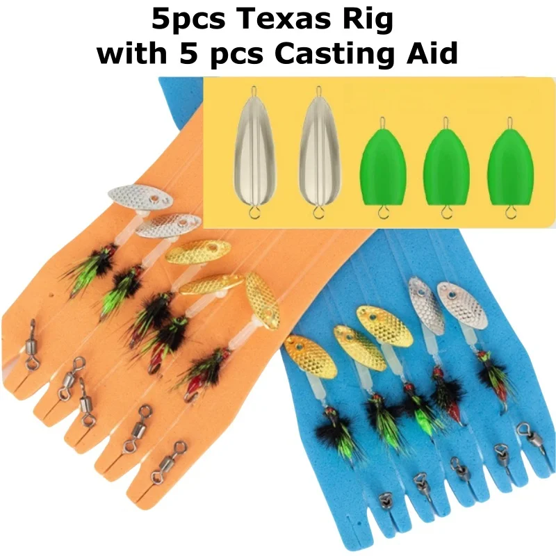 

wondersee 5PCS per Set Texas Rig with Floating Slow Sinking Casting Aid Bug Fly Nano Fly Fishing Bait Spinner Spoon Ready to Use
