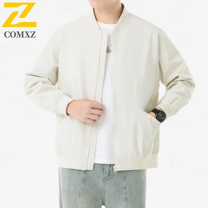 COMXZ Men Outdoor Jacket Premium Hiking Travel Comfort Coat Classic Baseball Collar Lightweight Durable Autumn Motorcycle Coats