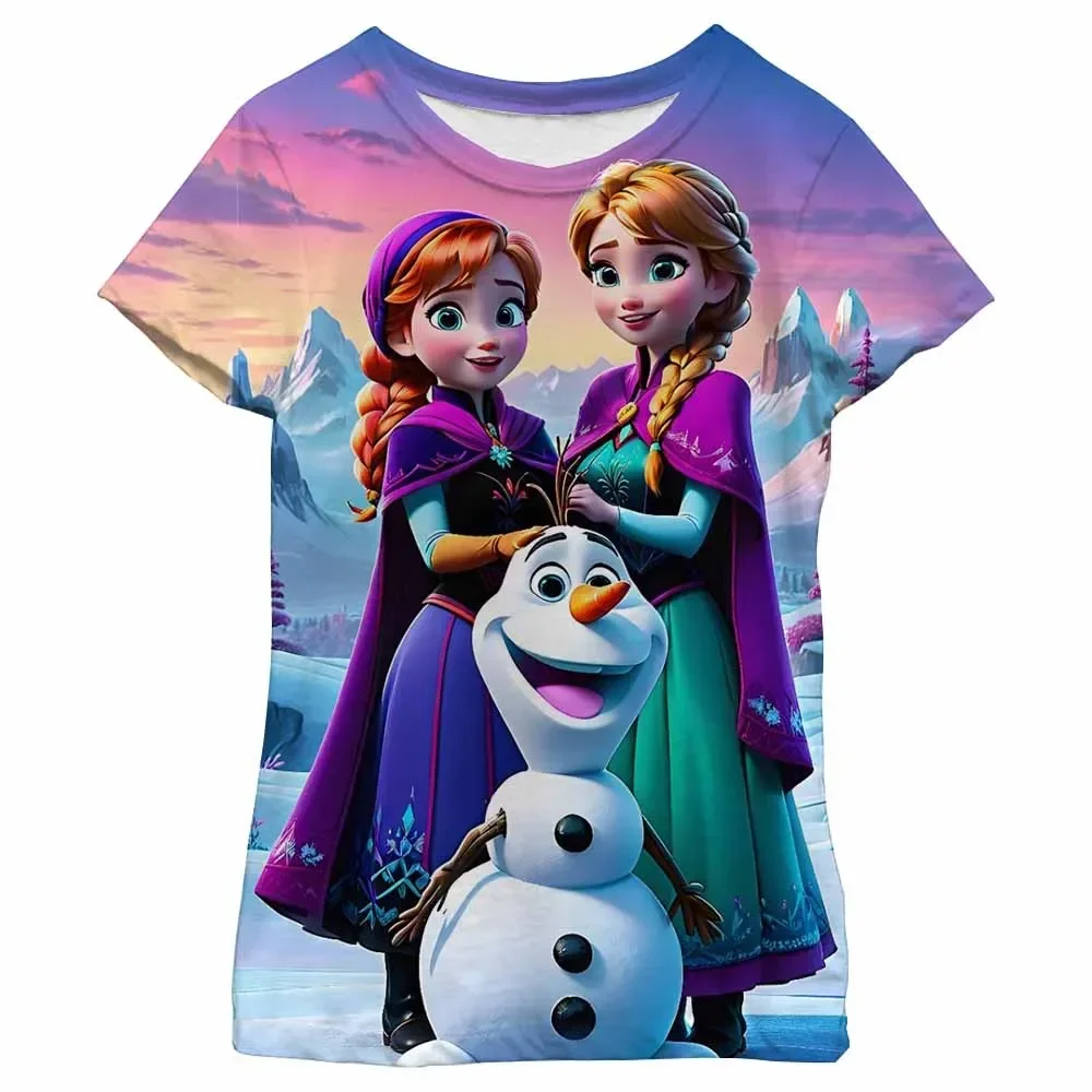 أطفال بنات ملابس ديزني تي شيرت Kawaii آنا إلسا فروزن تي شيرت فتاة بلايز تيز الأطفال قصيرة الأكمام حفلة عيد ميلاد زي