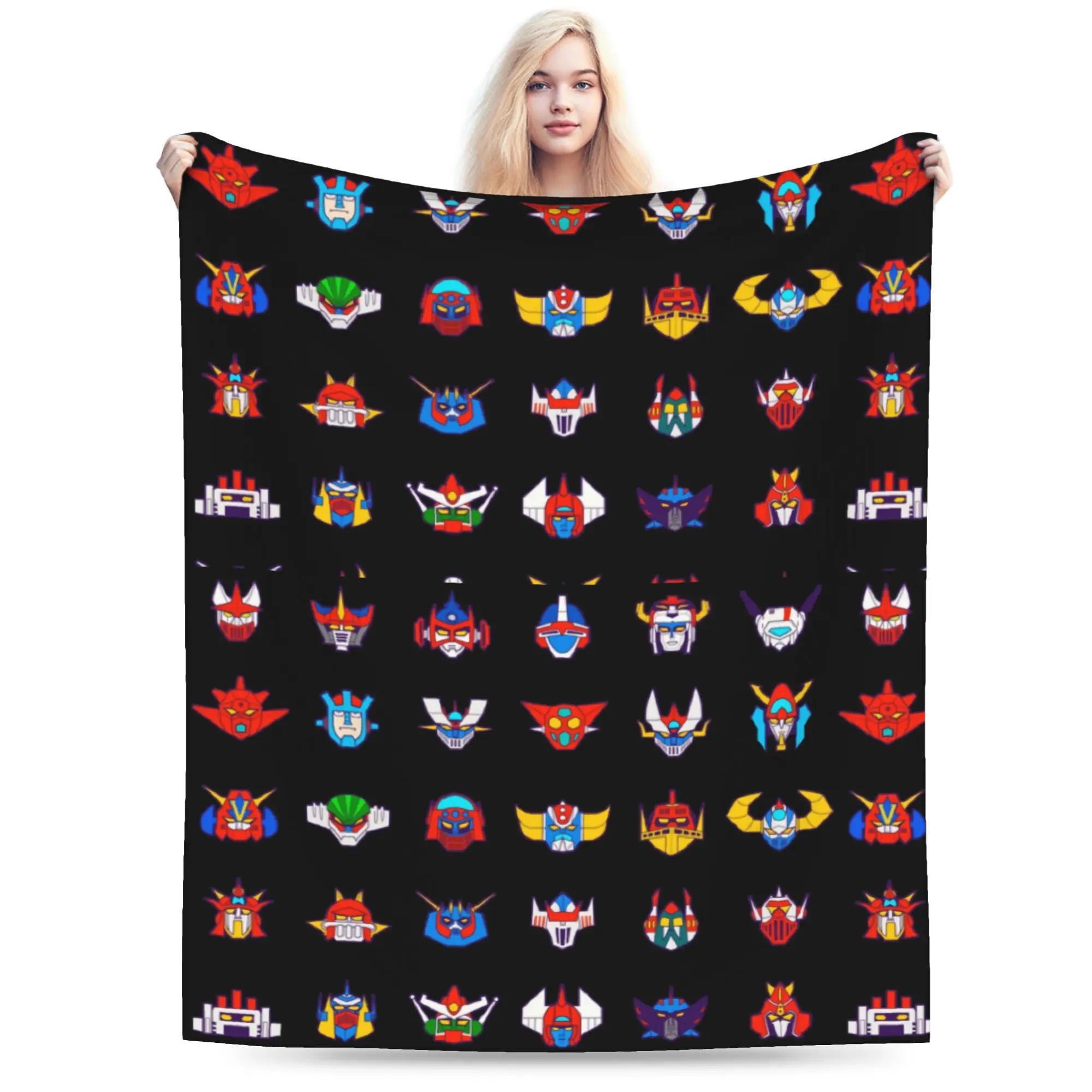 Custom 70s Robots Color Grendizer Mazinger Blankets Warm Flannel UFO Robot Throw Blanket for Bedding Couch Quilt