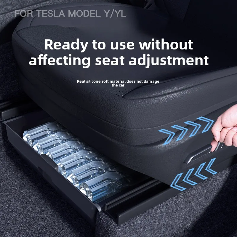 Untersitz-Aufbewahrungsbox für Tesla Model YL 6-Sitzer 2025-2026 TPE Vordersitz-Organizer Schublade mit Rutschfestem Deckel Geräuschlos Auto – Detail 2