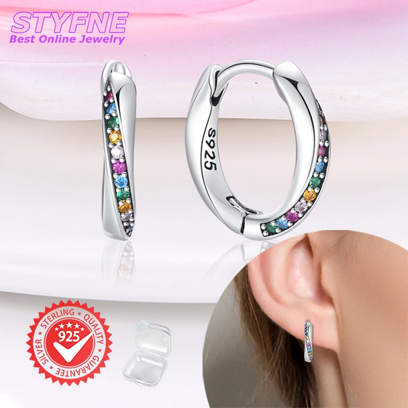 925 Sterling Silver Delicate Colored Geometric Cross Zircon Hoop Earrings Women Fashion Earrings Jewelry Gifts for Women Girls