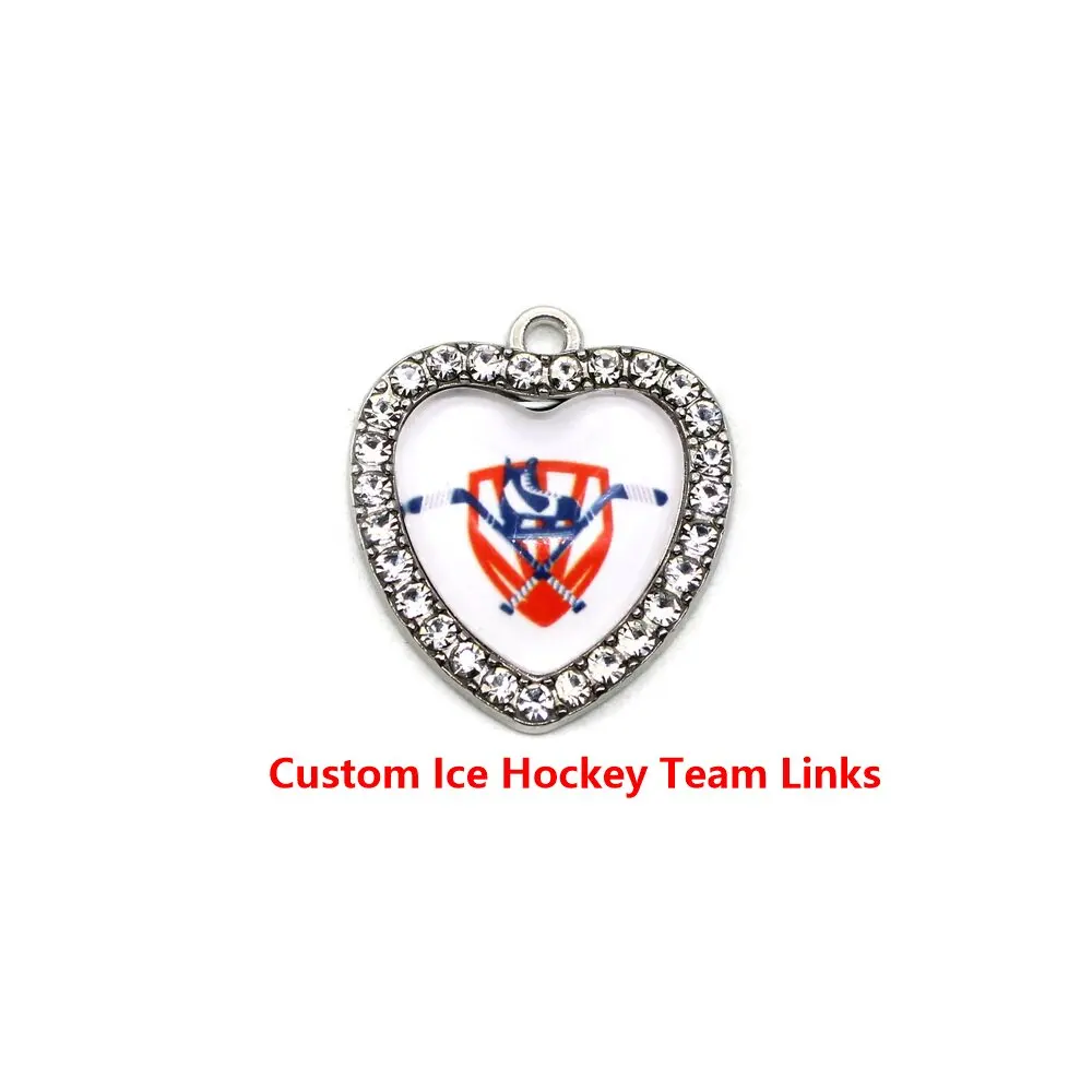 Customize 10pcs Ice Hockey Team Sports Crystal Hearts Dangle Charms DIY Bracelets Jewelry Accessory Pendants