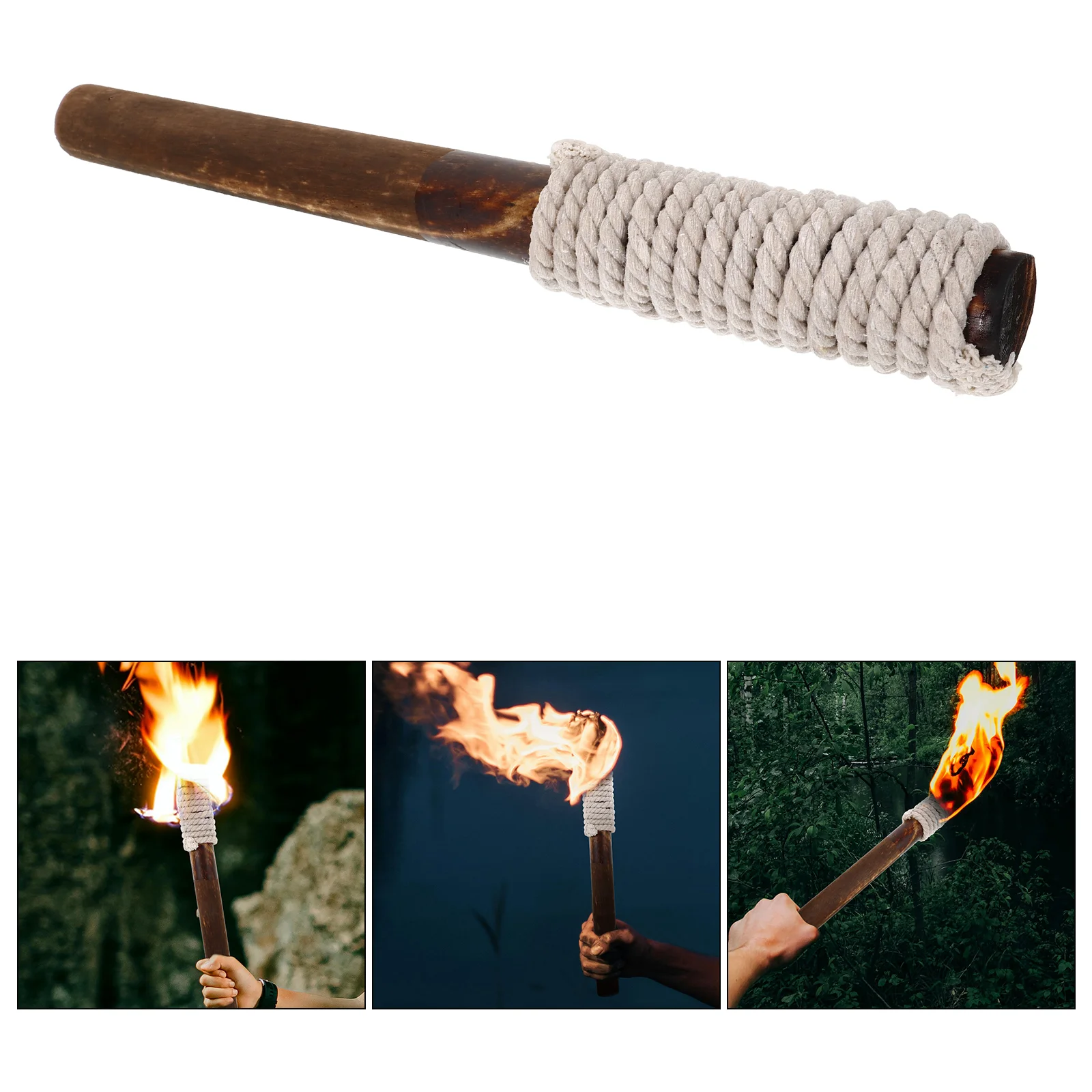 

Wood for Garden Fence Decoration Landscape Pathway Torch Handheld Fire Torch Outdoor Party Prop Retro Style Flame