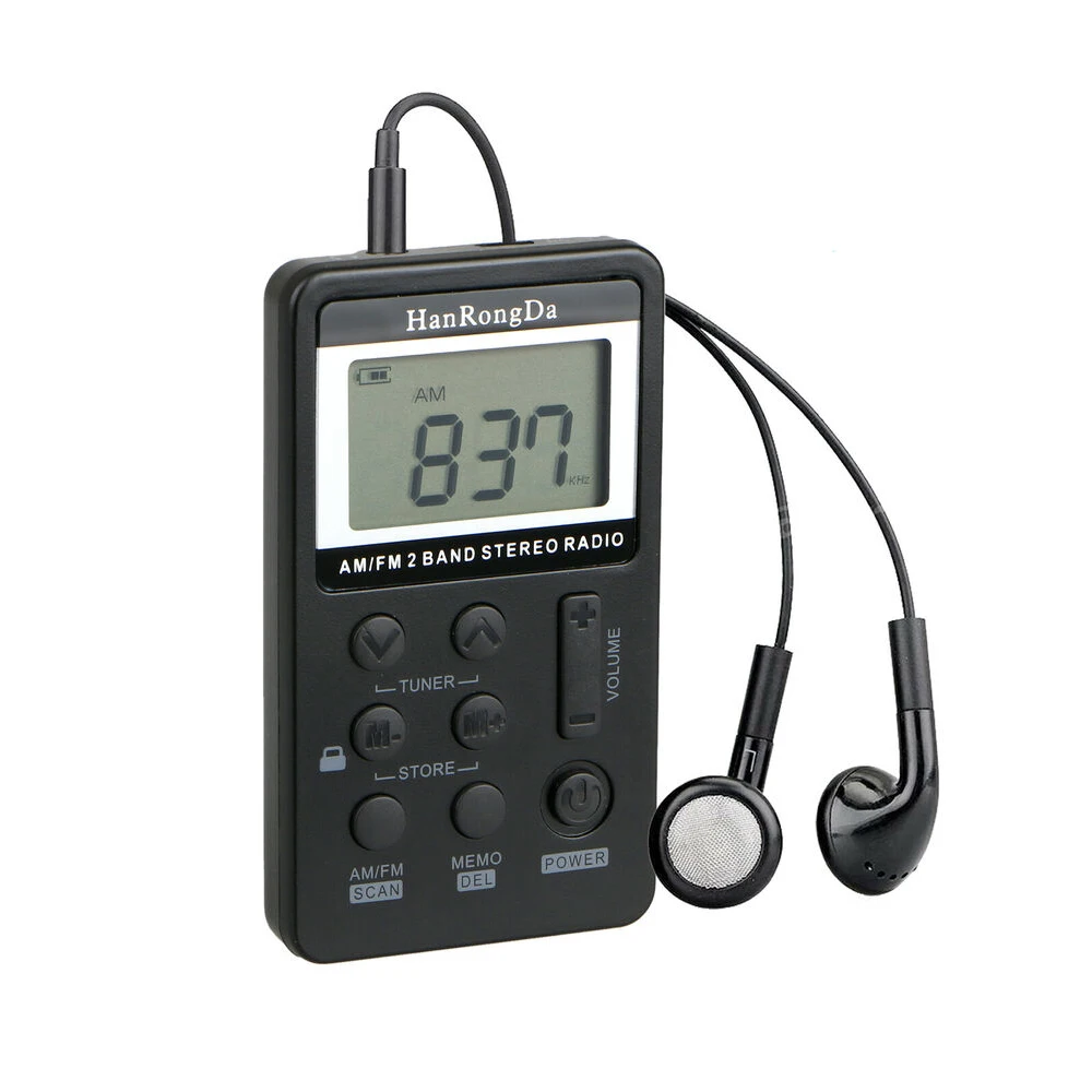 Mini Radio de Poche AM FM Portable, Baladeur à Réglage Numérique, Écran LCD, Meilleure Réception, Rechargeable avec Écouteurs
