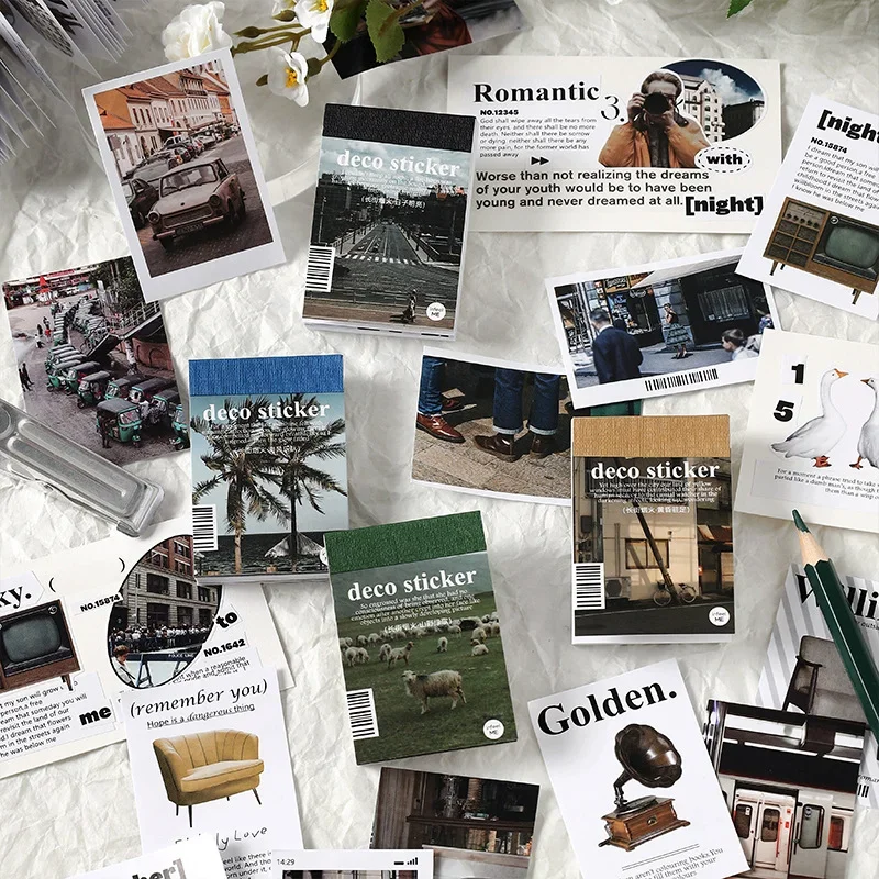 50 Pcs Everyday Landscape Decorative Stickers DIY Diary Album Stationery Hand Made Junk Journal Collage Material