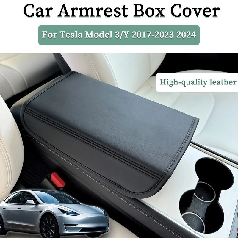 Armrest Box Protective Cover For Tesla Model 3/Y 2017-2023 2024 Microfiber Leather Car Armrest Cover Center Console Armrest