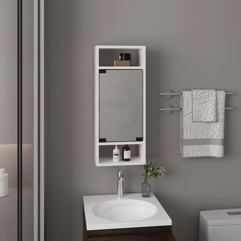 

1 Door Medicine Cabinet with 5 Shelves and Mirror, White Finish Storage Solution