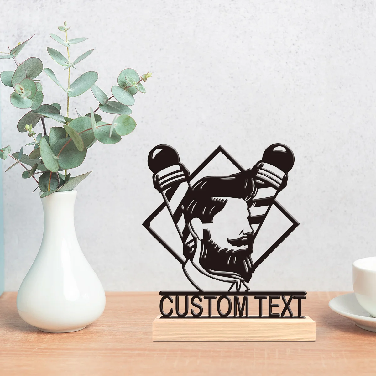 1pc Desktop Metal Ornaments Customizable Content With Wooden Base Gifts and Metal Decorations for Family and Friends