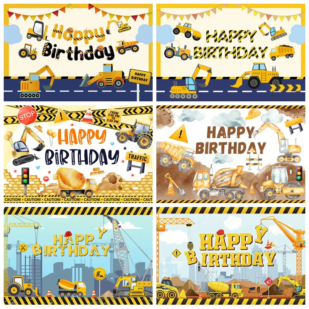 خلفية عيد ميلاد لفريق البناء للتصوير الفوتوغرافي للأولاد وحفلات استقبال المولود الجديد ورافعة شاحنة المرور وحفارة خلفية استوديو الصور