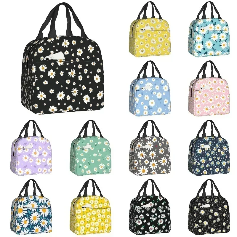 Custom Daisy Floral Lunch Bag Women Cooler Thermal Insulated Daisies Flower Lunch Box for Kids School Work Picnic Food Tote Bags