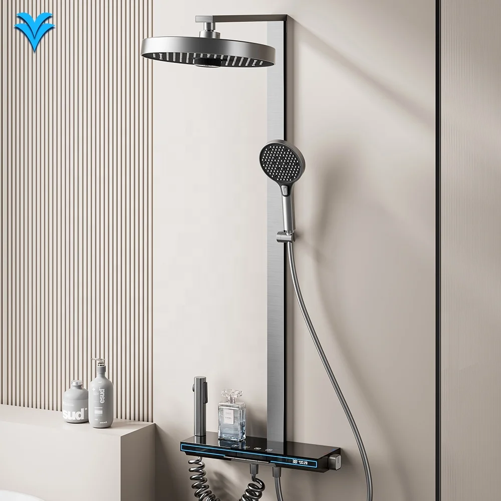 Современный роскошный 4-функциональный смеситель для ванны с дождевой системой, набор смесителей для душа, светодиодный цифровой дисплей, насадка для душа в ванной комнате для квартир