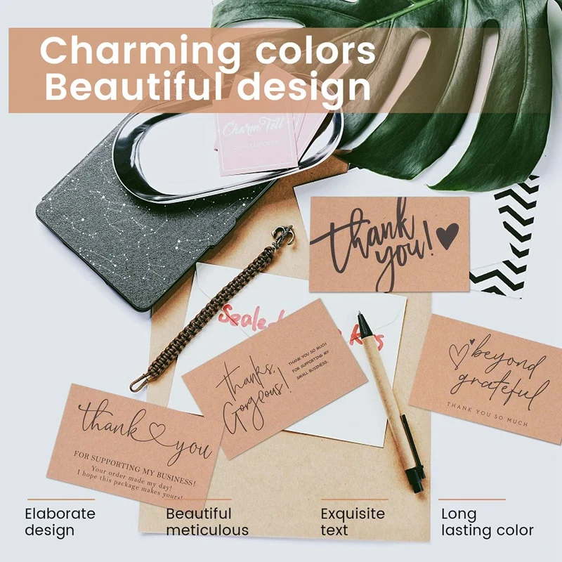 Kertas Kraft indah 120 buah kartu Terima kasih, untuk kartu Perlengkapan bisnis kecil kartu hadiah dekorasi