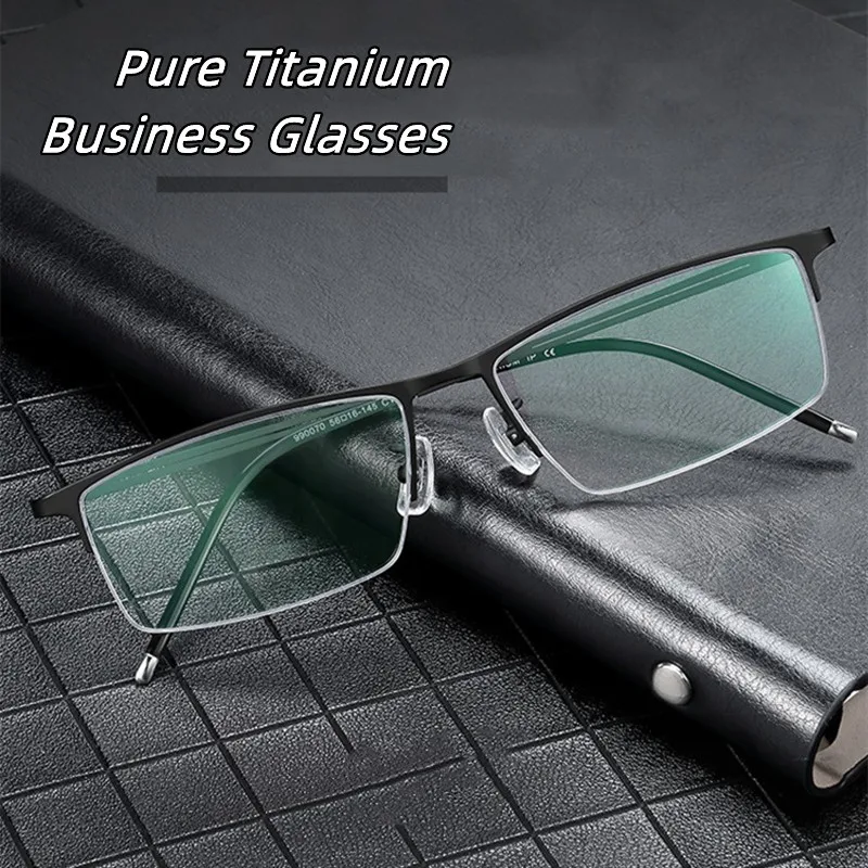 Brand Design Ultra Light Pure Titanium Business Office Half Frame Men's Glasses Anti Blue Light Prescription Computer Eyeglasses