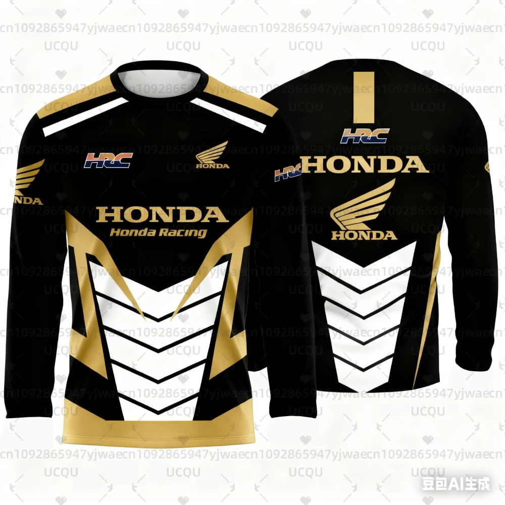 

2026 Мужская и женская мотоциклетная полосатая футболка с длинными рукавами для верховой езды Honda, летняя быстросохнущая футболка с длинными рукавами