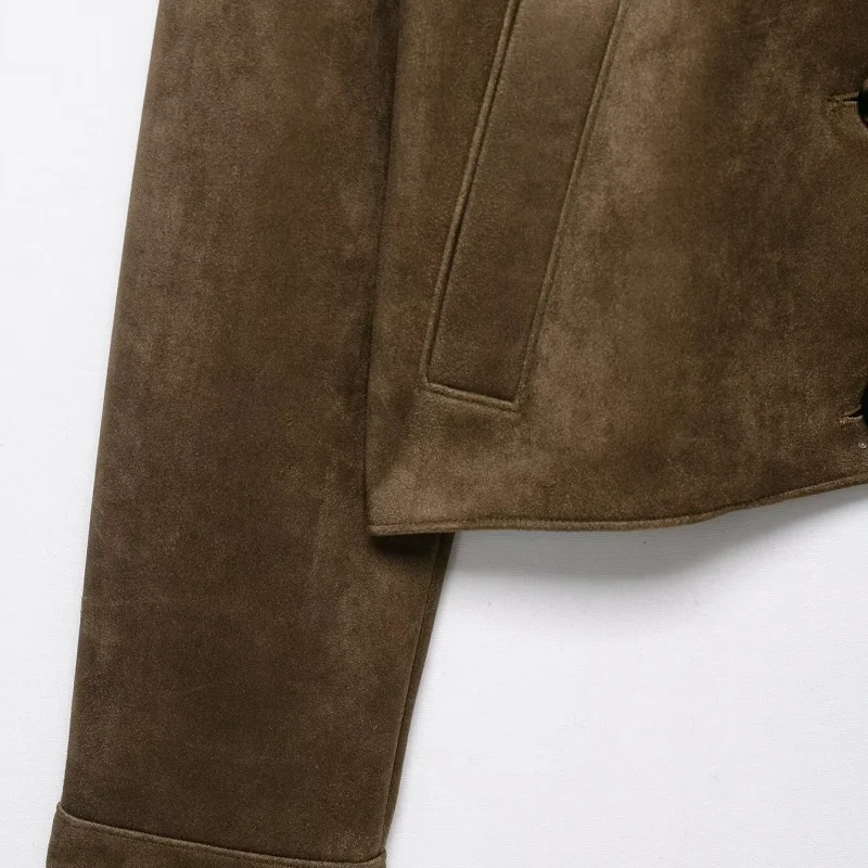 KEYANKETIAN Autunno e Inverno Nuovo Colletto da Donna Monopetto a Maniche Lunghe Giacca in Pelle Scamosciata Cappotto Corto da Donna