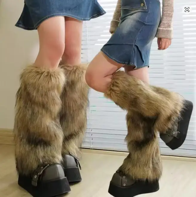 Women's Faux Fur Leg Warmers Women Fall Leggings Jk Boots Stocking Girls Lolita Punk Boot Cover Harajuku Fur Foot Warming Cover