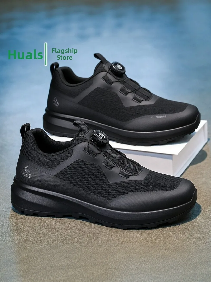 Men's Casual Sport Shoes Spring Autumn Seasonal Thick Bottom Anti-slip Running Shoes Black Dad Shoes round Toe Breathable