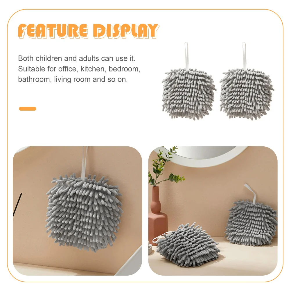 

2Pcs Bathroom Hand Towels Chenille Spherical Style Absorbent Soft Touch for Home Travel Decoration Use Hand Towel