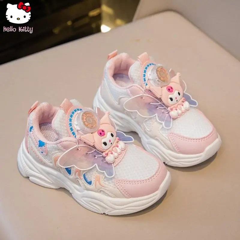 

Мультяшные сетчатые кроссовки Kuromi с ручкой и пуговицами для папы, спортивная обувь в стиле аниме, кавайные весенне-осенние новые кроссовки Sanrio на мягкой подошве