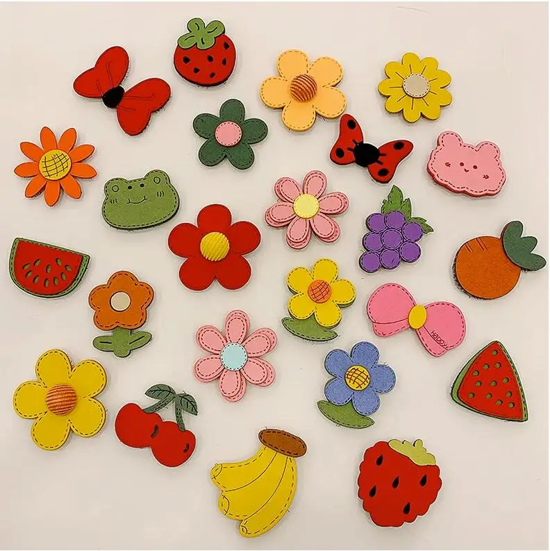 5pcs/lot Candy Flower Fruit Cartoon Hair Posts Magic Stickers Children Girls  Bangs Stickers Hair Clips Ornaments Headdress