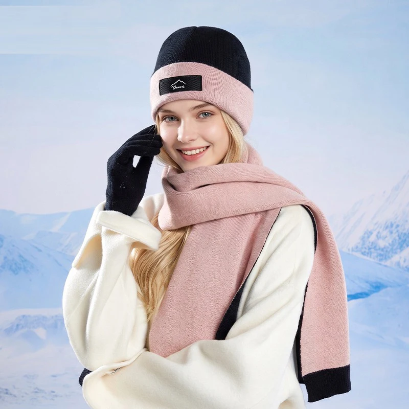 3pcs Winter Hat Gloves Scarf Set for Women Men Outdoor Coldproof Warm Beanies with Velvet Ear Protection Knitted Unisex Thick Kn