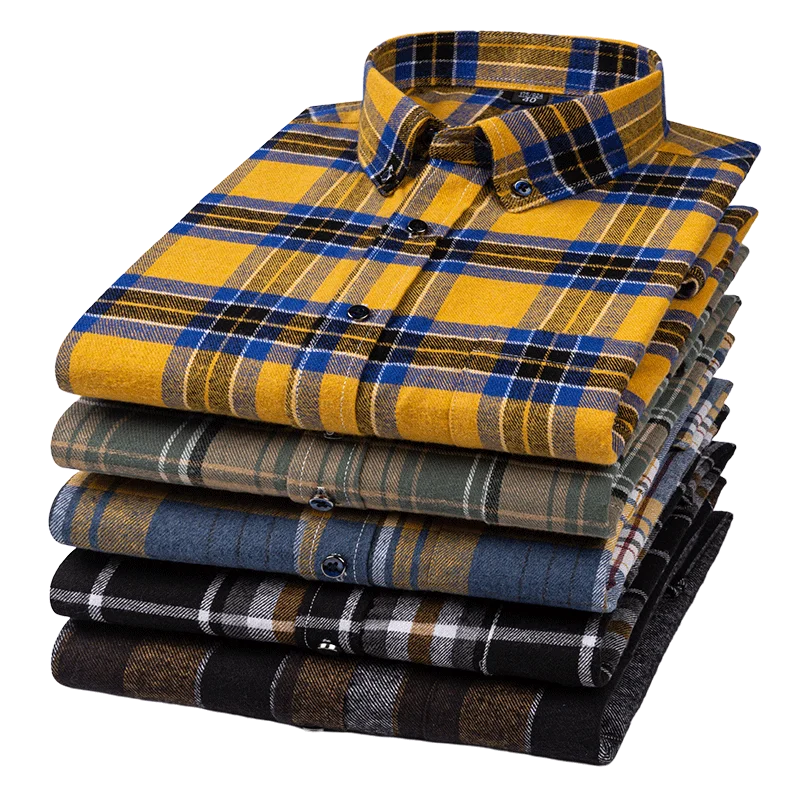 2024 New Pure Cotton Sanding Plaid Men\'s Shirt Spring And Autumn Casual Fashion Business Slim Fit Comfortable Long Sleeves Top