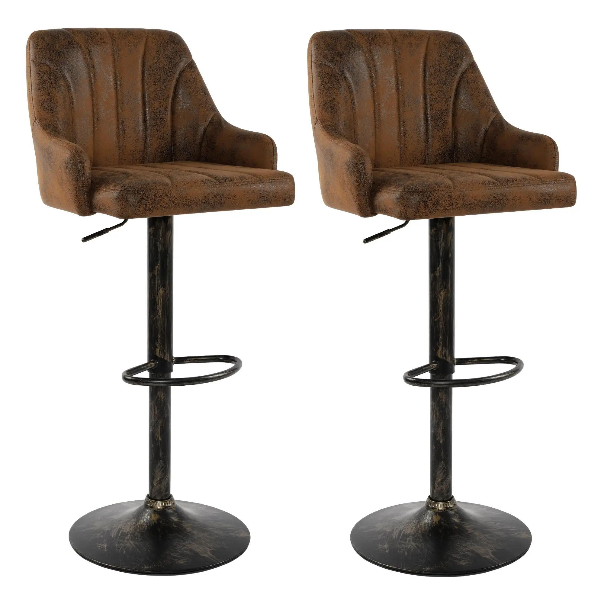 Bar Stools Set of 2, Adjustable Counter Height Swivel Barstools with Back & Arms, Industrial Style Bar Chairs with