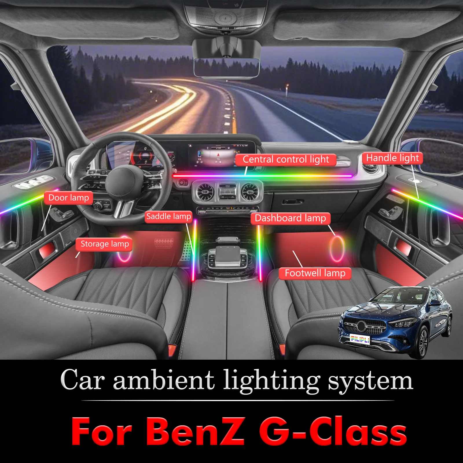 

For BenZ G-Class Smart Remote Control RGB 64 Colors LED Car Interior Ambient Light Energy Saving Efficient Lamp Kit