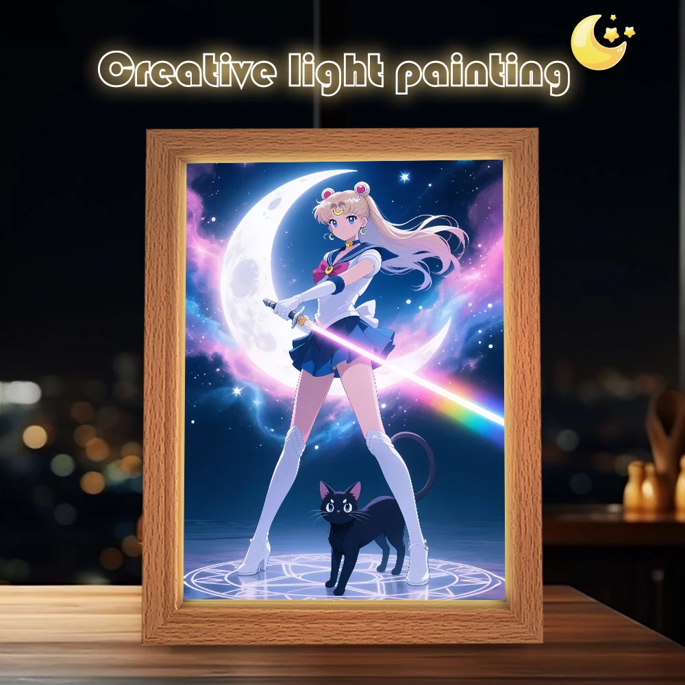 

Аниме Сейлор Мун светодиодный ночник трехцветная фоторамка декор для спальни Рождественский подарок лунный свет