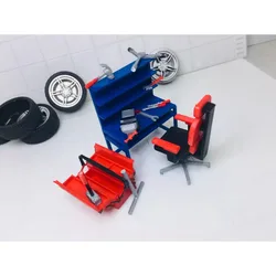 Symulowane plastikowe narzędzie do naprawy stół krzesło scena dekoracja dla 1/18 zdalnie sterowany samochód gąsienicowy Traxxas TRX4M Defender Bronco Chevrolet części