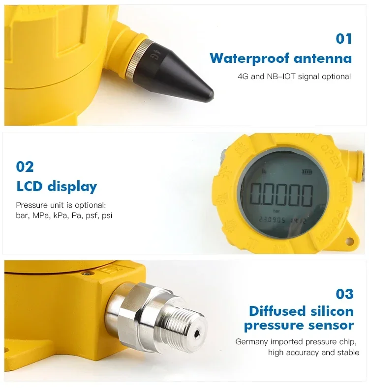 

GPT2451 battery powered 4G LCD display low consumption smart wireless pressure sensor