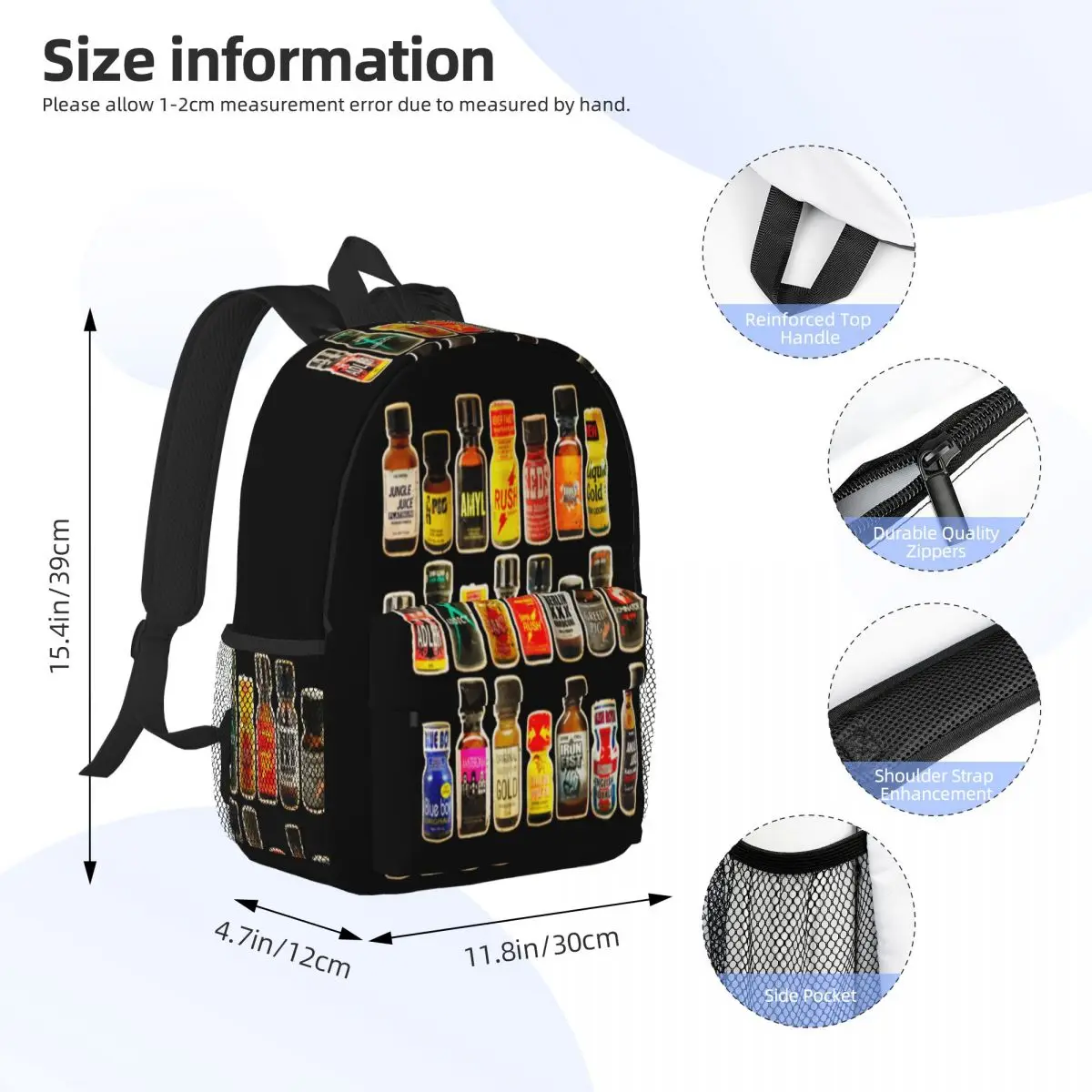 Poppers Bottles Gay Rush Jungle Juice Amyl Inhaler Backpack Hot Sale Daypack Large Capacity BookBag Shoulder Bags School Bag view 5